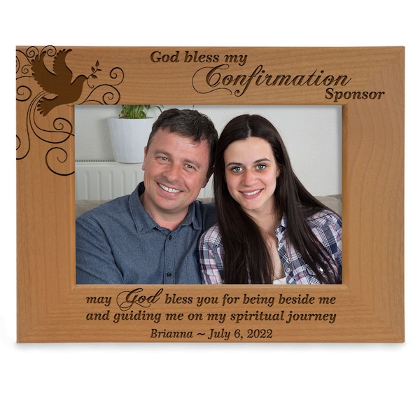 PERSONALIZED - God Bless My Confirmation Sponsor Engraved Religious Picture Frame. Gifts of Gratitude for Confirmation Sponsor's Guidance