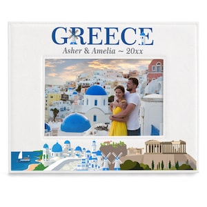PERSONALIZED - Greece Picture Frame. Family Vacation, Couple Vacation, Wedding, Anniversary, Honeymoon, Engagement Gift. Wedding Photo.