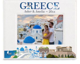 PERSONALIZED - Greece Picture Frame. Family Vacation, Couple Vacation, Wedding, Anniversary, Honeymoon, Engagement Gift. Wedding Photo.