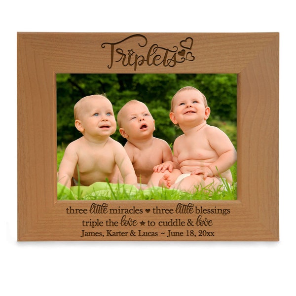 PERSONALIZED -Triplets Three Little Miracles Three Little Blessings Triple The Love To Cuddle & Love Picture Frame. Newborn Triplets Photo