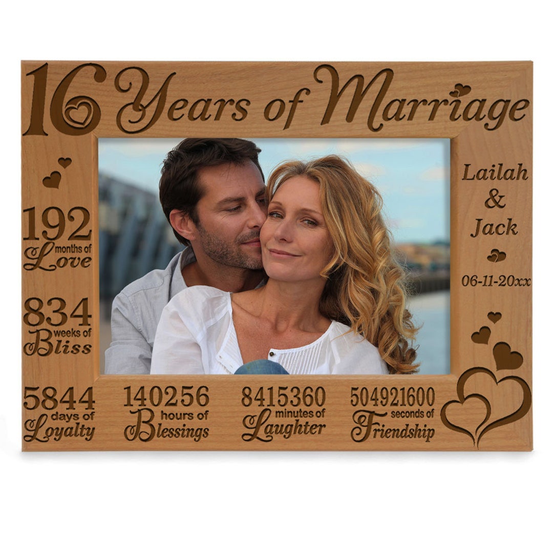PERSONALIZED - 16 Years of Marriage Engraved Picture Frame. Sixteen ...