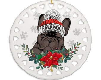 PERSONALIZED - French Bulldog Ceramic Ornament. Charming Gift for Christmas, Family, Dog Parents, Dog Mom, Dog Dad, Furry Friend