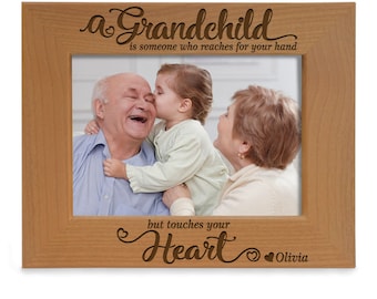 PERSONALIZED - A Grandchild Is Someone Who Reaches For Your Hand But Touches Your Heart Picture Frame. Photo Gift for Grandma or Grandpa