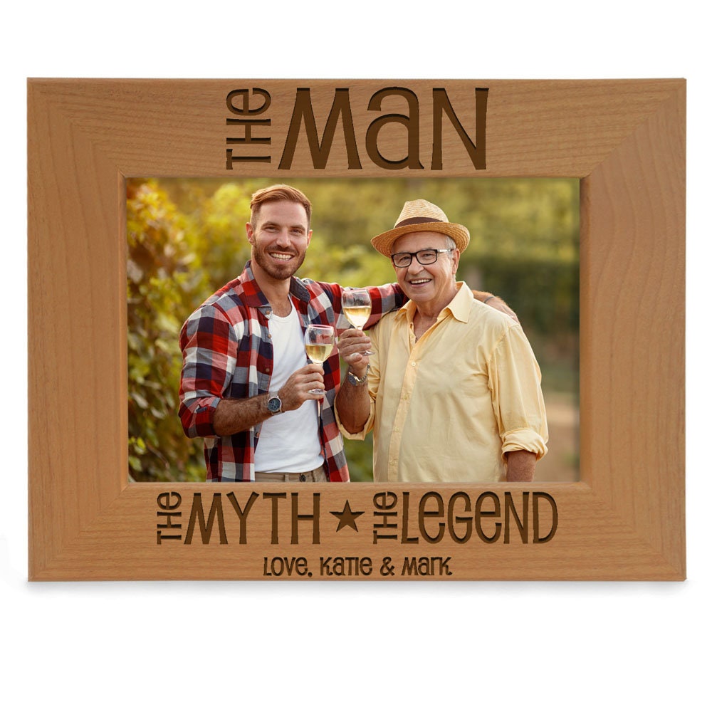 PERSONALIZED - The Man, The Myth, The Legend Engraved Natural Wood Picture Frame. Gifts for Dad, Grandpa, Father's Day, Grandparent's Day