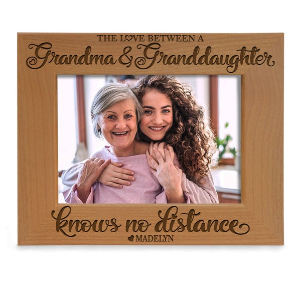 PERSONALIZED - The Love Between A Grandma & Granddaughter Knows No Distance Engraved Picture Frame. Gift Grandma, Granddaughter, Birthday