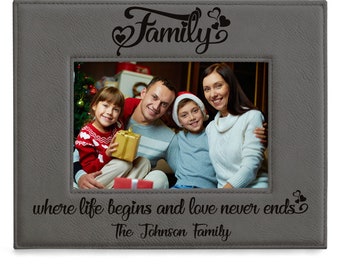 PERSONALIZED - Family, Where Life Begins and Love Never Ends Engraved Picture Frame. Housewarming, Birthday, Christmas, Family Photo Gift