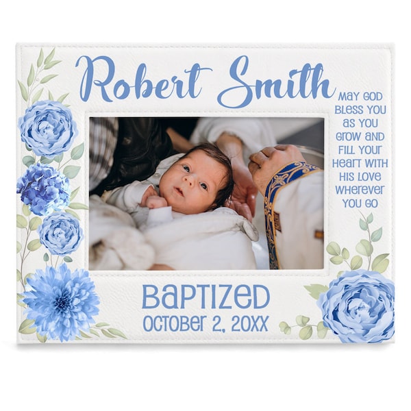 PERSONALIZED - Baptism Picture Frame. Christening Gift. Religious Gifts. Gift from Godparents, Baptism Frame for Boy. Baby Boy Baptism.