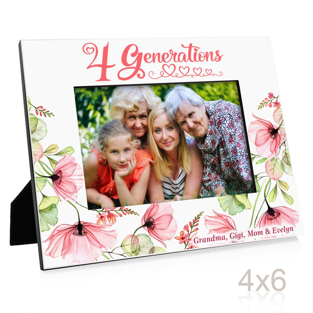 PERSONALIZED - Four Generations Pink Flowers Picture Frame. Gift for ...