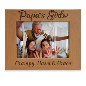 PERSONALIZED- Papa&#39;s Girls Engraved Picture Frame. Best Grandpa, Birthday, Christmas, Father&#39;s Day, First Time Grandpa, Gender Reveal Gift