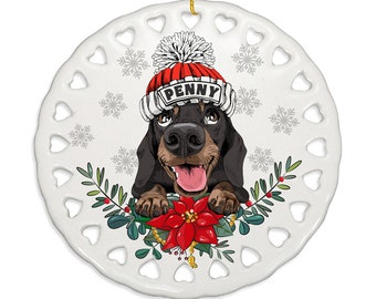 PERSONALIZED - Dachshund Dog Ceramic Ornament. Gift for Christmas, Family, Holiday Season, Dog Parents, Dog Mom, Dog Dad, Furry Friend