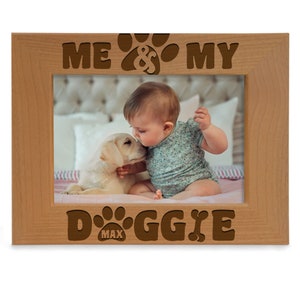 PERSONNALISÉ - Joli cadre photo gravé moi et mon chien. Anniversaire, cadeaux de Noël pour un bébé garçon ou une fille et leur premier animal de compagnie, photo pour toutou
