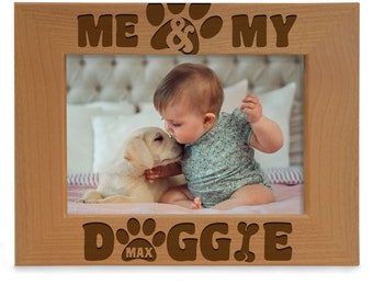 PERSONALIZED - Me & My Doggie Engraved Cute Picture Frame. Birthday, Christmas Gifts for Baby Boy or Girl and their First Pet Doggie Photo