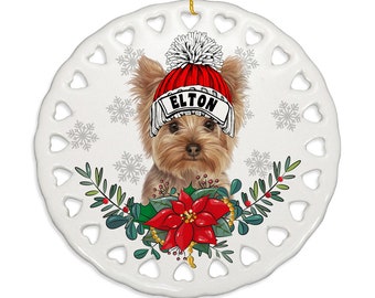 PERSONALIZED - Cute Yorkshire Terrier Dog Ceramic Ornament. Gift for Christmas, Family, Holiday Season, Dog Mom and Dad, Furry Friend