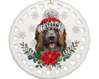 PERSONALIZED - Leonberger Dog Ceramic Ornament. Gift for Christmas, Family, Holiday Season, Dog Parents, Dog Mom, Dog Dad, Furry Friend
