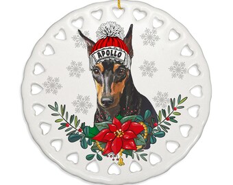 PERSONALIZED - Pinscher Dog Ceramic Ornament. Gift for Christmas, Family, Holiday Season, Dog Parents, Dog Mom, Dog Dad, Furry Friend