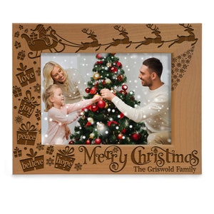 PERSONALIZED-Merry Christmas Santa Reindeer Engraved Picture Frame. Family&#39;s First Christmas Photo Frame, 1st Family Christmas, Holiday Gift