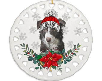 PERSONALIZED-Border Collie Dog Ceramic Ornament. Gift for Christmas, Family, Holiday Season, Dog Parents, Dog Mom, Dog Dad, Furry Friend