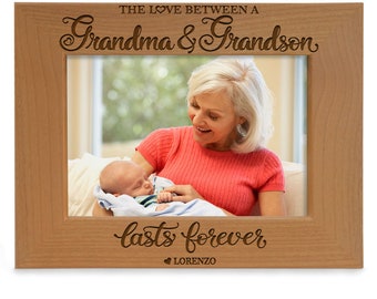 PERSONALIZED - The Love Between a Grandma & Grandson Lasts Forever Engraved Natural Frame. 1st Time Grandmother, Birthday, Christmas Gift