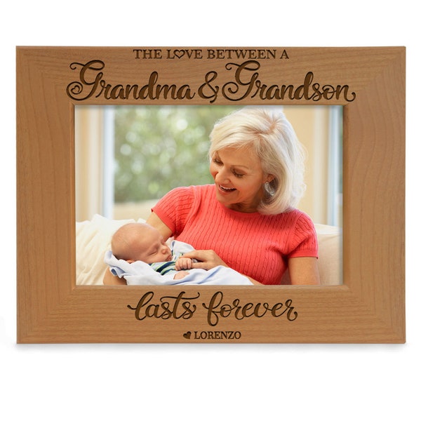 PERSONALIZED - The Love Between a Grandma & Grandson Lasts Forever Engraved Natural Frame. 1st Time Grandmother, Birthday, Christmas Gift