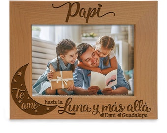PERSONALIZED-Papi Te Amo Hasta La Luna Y Mas Alla Picture Frame. Father's Day, Birthday, Christmas, New Dad, Daddy And Me Photo Gift For Dad