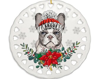 PERSONALIZED-French Bulldog Ceramic Ornament. Ideal Gift for Christmas, Family, Holiday Season, Dog Parents, Dog Mom, Dog Dad, Furry Friend
