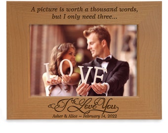 PERSONALIZED - I Love You Poem Engraved Natural Wood Picture Frame. Wedding Gifts for Couple, Husband, Wife, Engagement, Anniversary Gifts