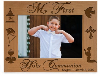 PERSONALIZED - My First Holy Communion Engraved Religious Picture Frame. First Communion Gift for Boys from Godparents or Priests