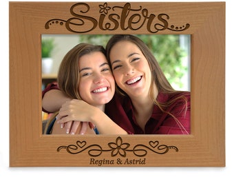 PERSONALIZED - Sisters Floral Hearts Engraved Cute Picture Frame. Birthday, Christmas, Wedding, Best Sister, Family, Sibling Gift for Sister