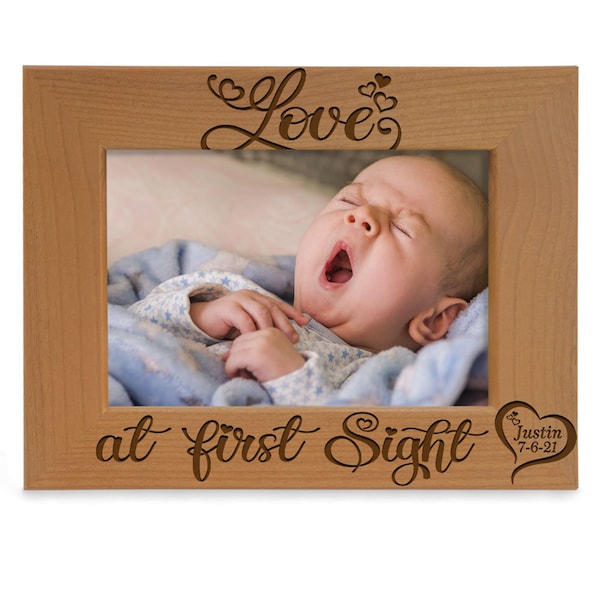PERSONZALIZED - Love at First Sight Engraved Picture Frame. Gift for 1st Time Mom, Newborn Baby's Birthday, First Mother's Day, New Parents