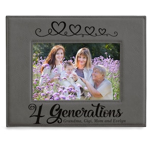 PERSONALIZED - Four Generations Hearts Engraved Classic Picture Frame. Gift for Family&#39;s 4th Generation, Four Generations of Love Gift