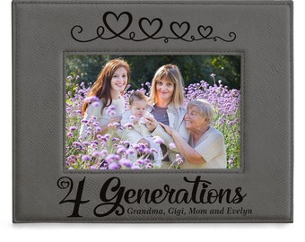 PERSONALIZED - Four Generations Hearts Engraved Classic Picture Frame. Gift for Family's 4th Generation, Four Generations of Love Gift