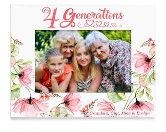 PERSONALIZED - Four Generations Pink Flowers Picture Frame. Gift for Family's 4th Generation, Four Generations of Love, Mother's Day Gift