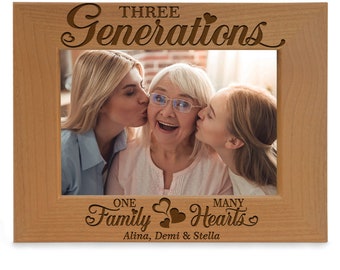 PERSONALIZED - Three Generations, One Family, Many Hearts Engraved Classic Picture Frame. Heartfelt Family Gift, 3 Generations of Love