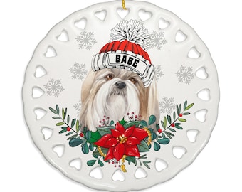 PERSONALIZED - Shih Tzu Dog Ceramic Ornament. Gift for Christmas, Family, Holiday Season, Dog Parents, Dog Mom, Dog Dad, Furry Friend
