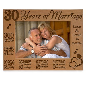 PERSONALIZED - 30 Years of Marriage Engraved Picture Frame. Thirty Years Anniversary Gift for Couple, Husband and Wife. Couple Photo
