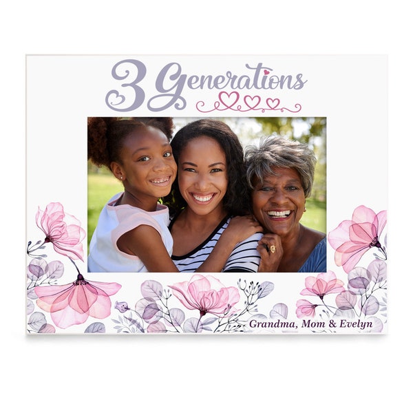 PERSONALIZED - 3 Generations Purple Flowers Family Picture Frame. Gift for Family's 3rd Generation, Three Generations of Family Photo Gift