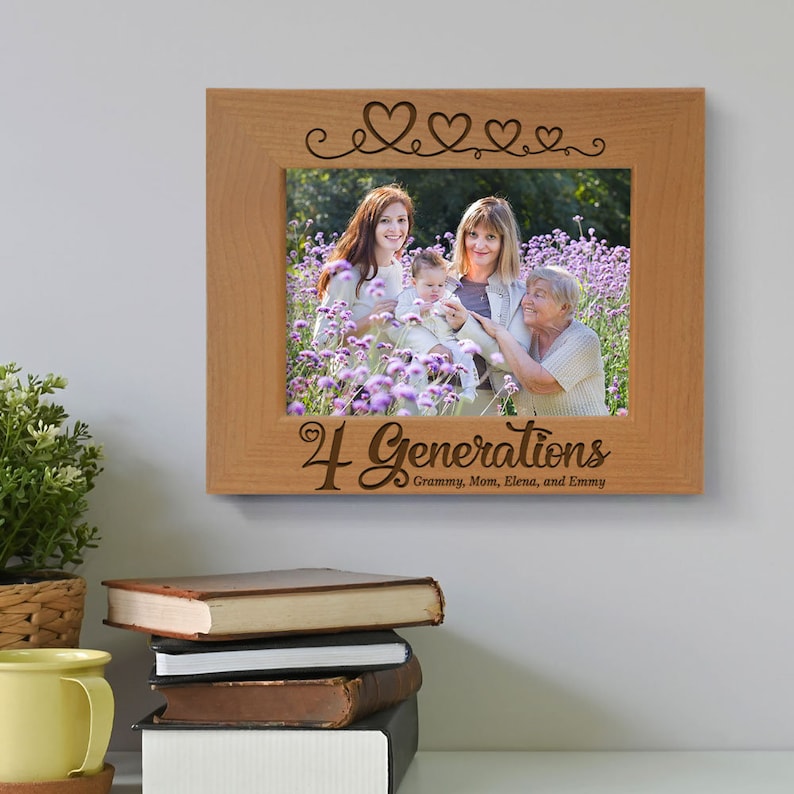 PERSONALIZED - Four Generations Hearts Engraved Classic Picture Frame ...