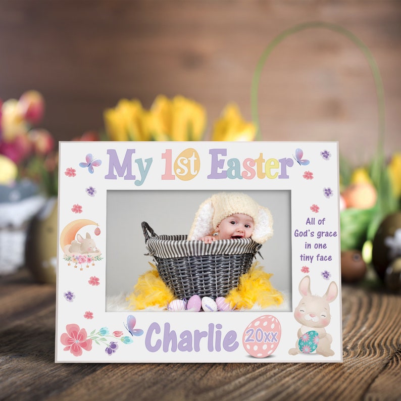 PERSONALIZED My 1st Easter All of God's Grace In One Tiny Face Picture Frame. Baby's First Easter. Easter Photo Frame for Baby. Baby Photo image 2