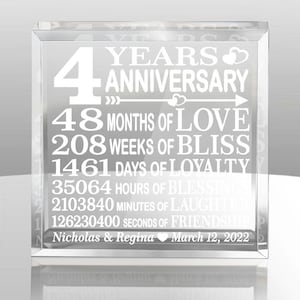 PERSONALIZED - 4 Years Anniversary Engraved Acrylic Keepsake & Paperweight. 4th Anniversary. Wedding, Husband, Wife, Boyfriend, Girlfriend