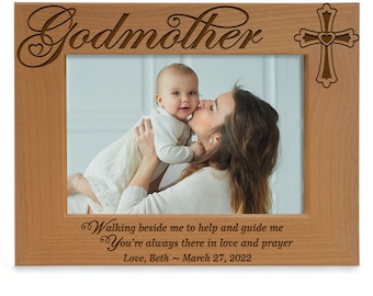 PERSONALIZED - Godmother Engraved Picture Frame. Gift from Godson or Goddaughter. Religious Gift for Baptism, Christening, Mother's Day.