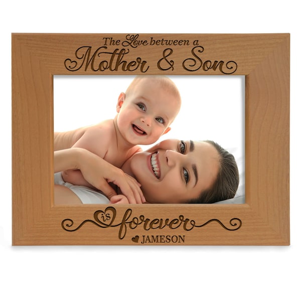 PERSONALIZED -The Love Between a Mother & Son is Forever Engraved Picture Frame. Birthday, Mother's Day, Christmas, Mommy and Son Photo gift
