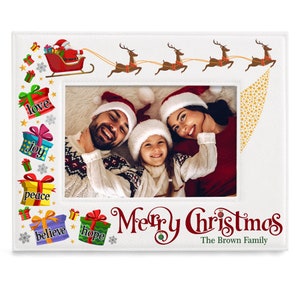 PERSONALIZED - Merry Christmas Santa&#39;s Sleigh Classic Picture Frame. Perfect Christmas Gift for Families. Cute Christmas Photo Frame