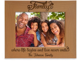 PERSONALIZED - Family, Where Life Begins and Love Never Ends Engraved Classic Picture Frame. Housewarming, Birthday, Christmas, Family Gift