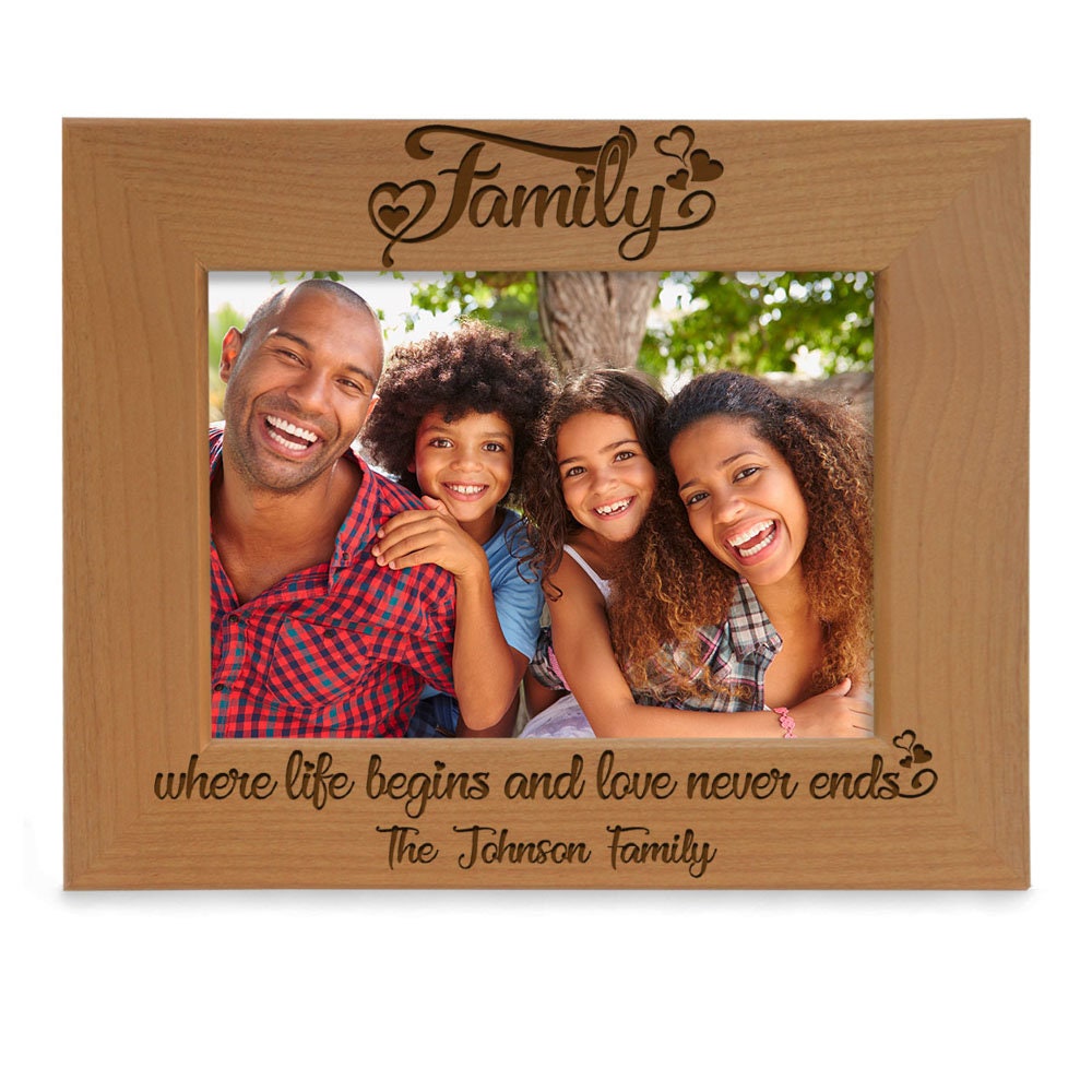 KATE POSH Family Natural Wood Engraved Picture Frame (4x6-Vertical)