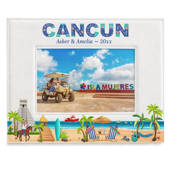 PERSONALIZED -Cancun Picture Frame. Family Vacation, Couple Vacation, Wedding, Anniversary, Honeymoon, Engagement Gift. Wedding Photo.