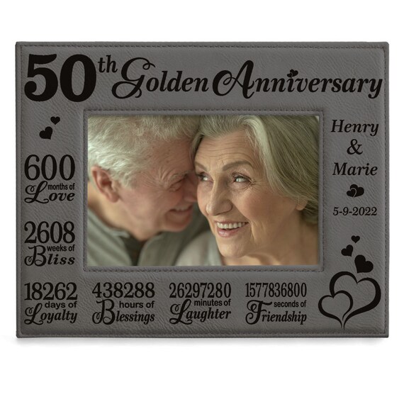 PERSONALIZED - 50th Golden Anniversary Engraved Leather Picture