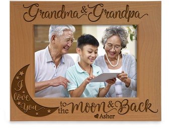 PERSONALIZED-Grandma & Grandpa I Love You to the Moon and Back Cute Picture Frame. Grandparents Day, Christmas, Birthday, Pregnancy Reveal