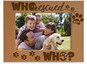 PERSONALIZED - Who Rescued Who Engraved Cute Picture Frame. Ideal Gift for Birthday, Christmas, Dog Lovers, First Pet, Pet Adoption Photo