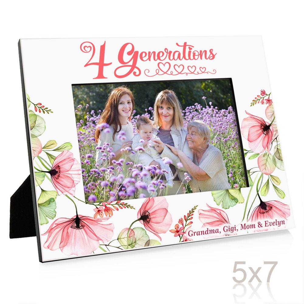 PERSONALIZED - Four Generations Pink Flowers Picture Frame. Gift for ...