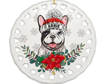 PERSONALIZED-French Bulldog Ceramic Ornament. Cute Gift for Christmas, Family, Holiday Season, Dog Parents, Dog Mom, Dog Dad, Furry Friend